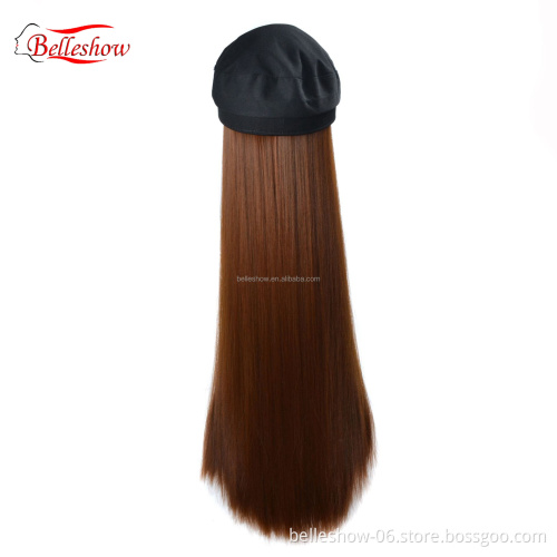 Hot sell Navy hat wig cap fashion girl black straight wig cap Long straight hair hat wig long straight hair